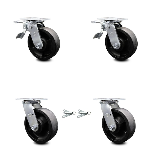 6 Inch Glass Filled Nylon Caster Set with Ball Bearings 2 Brakes 2 Swivel Locks